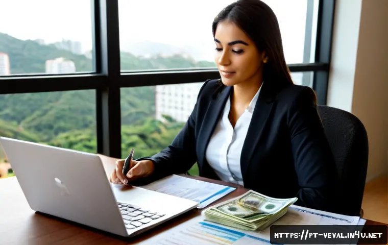 기업가치평가사 자격증 취득 후 경로 - Photorealistic Brazilian financial analyst in a smart business-casual outfit, seated at a clean mode...